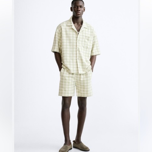 NWT ZARA Men's Textured Checkered Pull On Shorts L - Imagen 7 de 7