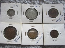 Lot of 5 British Coins + 1 from Hong Kong (1901, 1930, 1931, 1938, 1939, 1948)