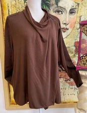 DG2 Diane Gilman Brown w/ Croc Trim Eco-Ponte Knit Drape  Front Easy Jacket New