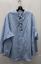 Future Collective Womens Blue Pearl Beads On Front Button-Up Shirt Size XXL