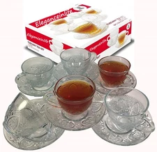 Cup and Saucer Set Glass Tea Coffee 12 Piece