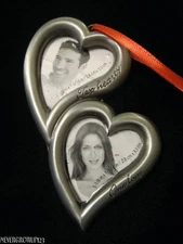 2 HEARTS 1 LOVE CHRISTMAS~VALENTINE PHOTO FRAME ORNAMENT~METAL~PEWTER~NWOT