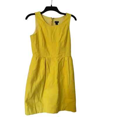 J Crew bright lemon yellow tank shift dress linen-texture cotton pockets  lined 4 | eBay