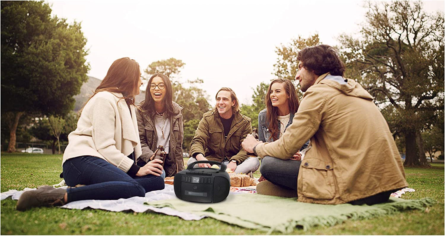 GPX BCA209B Portable Am/FM Boombox with CD and Cassette Player, Black
