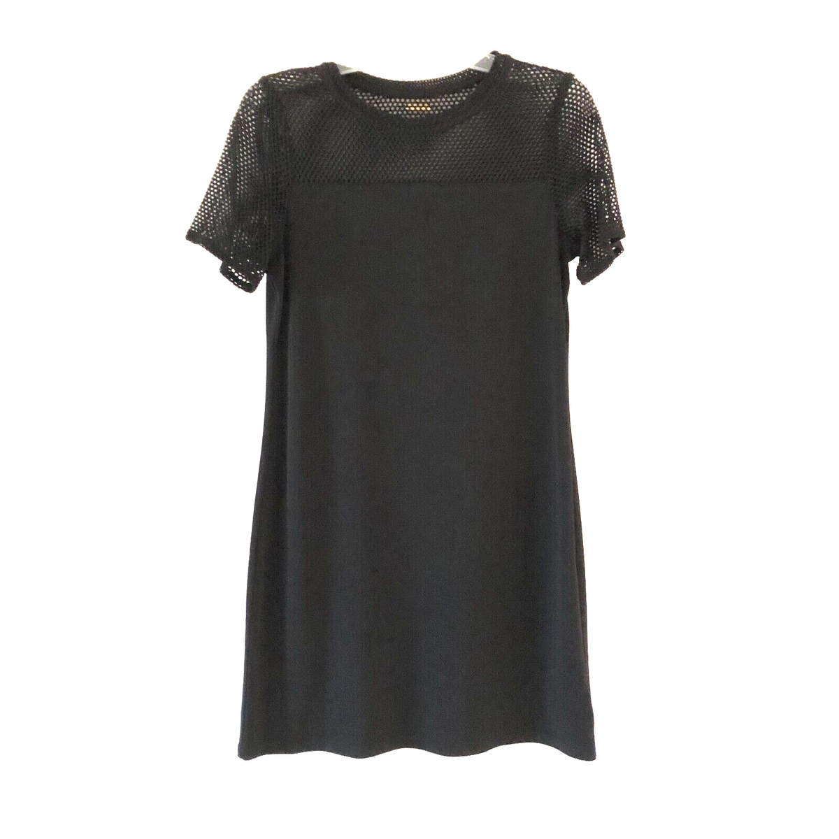 black mesh short sleeve dress Power Mesh Fitted Short Sleeve Mini Dress for Tall Women in Deep Black XL / Tall / Deep Black