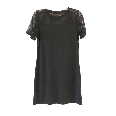 knee length dresses for ladies Black Lace Short Sleeve Dotted Mesh Dress – Petite Marguerite main image 1