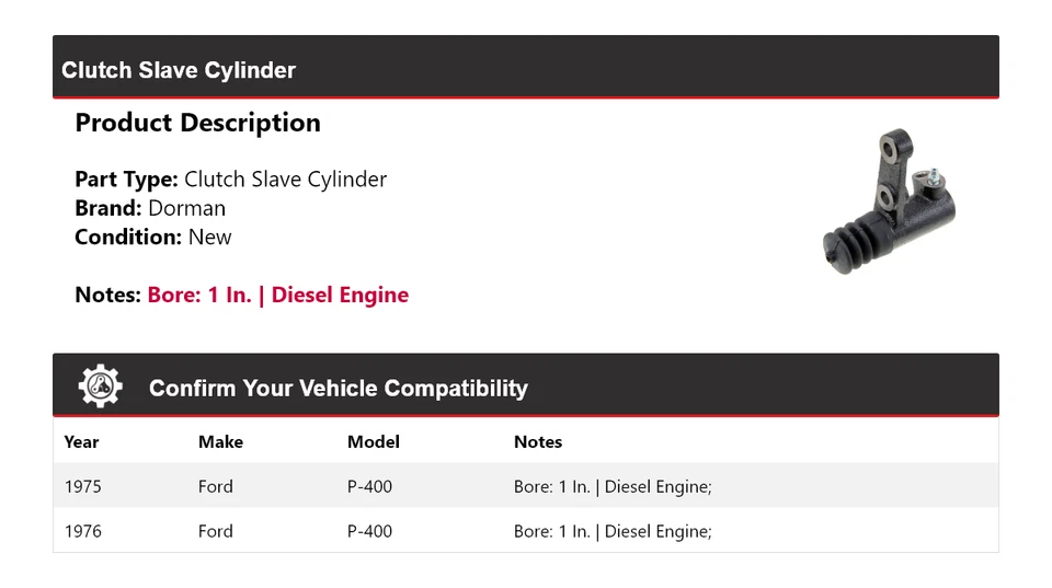Cilindro esclavo embrague Ford P-400 Dorman 1975-1976 Foto 2 de 4
