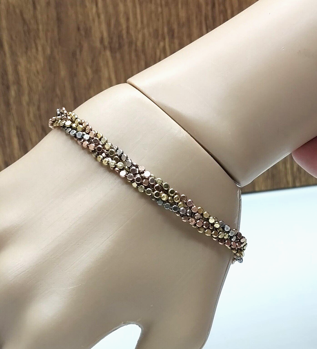 Vtg Milor Italian 925 Sterling Silver Gold Plated Flat Beaded