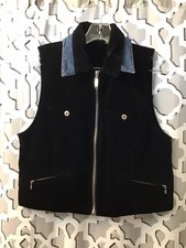 Vintage 90’s Liz Wear Velvet Velour With Adjustable Collar Denim Trim Vest