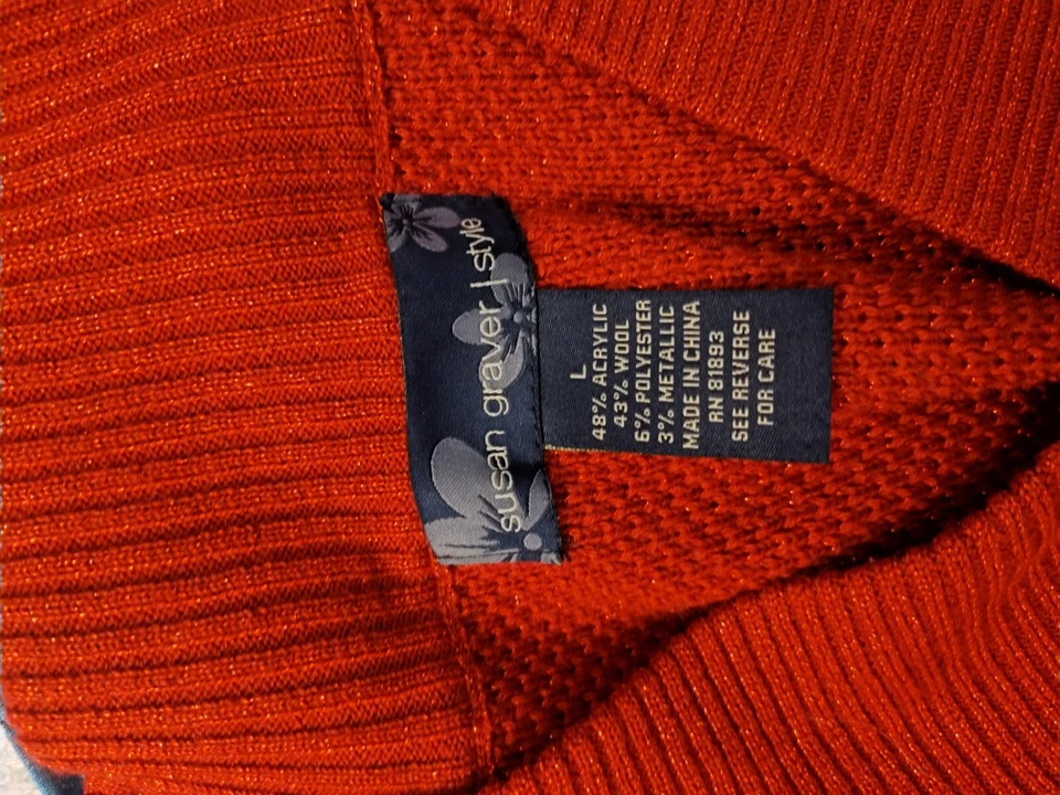 Suéter Susan Graver/Estilo L Rojo Brillante Mezcla de Lana Manga Larga Cuello en V Vacaciones Foto 4 de 4