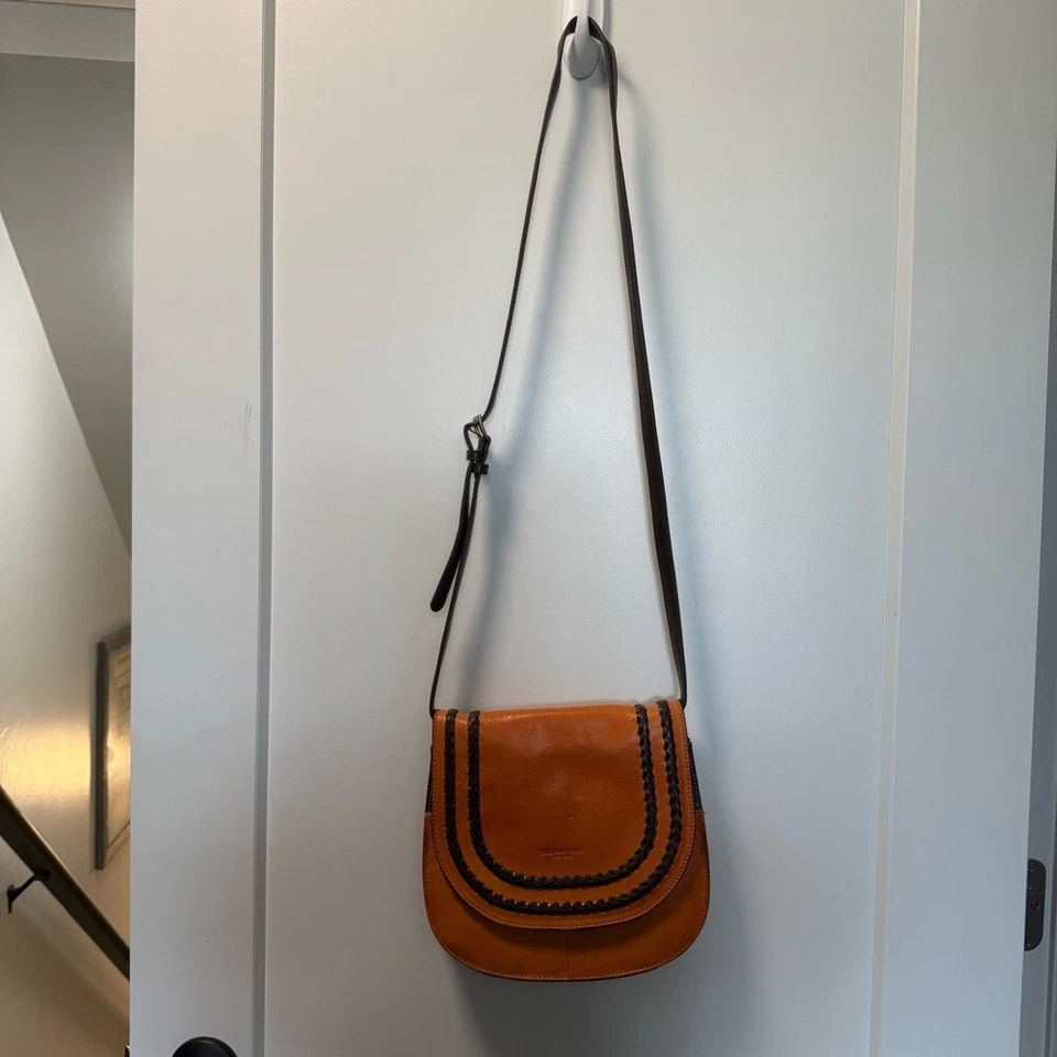 Bolso Bandolera Estilo Acordeón Tignanello Naranja Cuero Solapa Frontal Foto 4 de 4