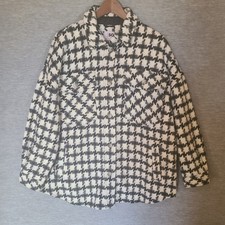 So Women's Shacket Xl Shirt Jacket Houndstooth Check Plaid Pockets Button Up