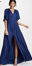 Halston Heritage Navy Cape Sleeve V Neck Flowy Pleated Gown Dress Women’s Size 0