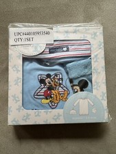 NIB Disney MICKEY PLUTO Gift Set 3-6 Months Hat Sleeper gown, and socks NEW Blue