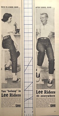 Lee Riders Blue Jeans Back-To-School After School Boy Girl Vintage Print Ad 1954