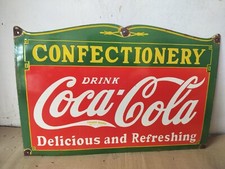 Drink Coca Cola Confectionery Porcelain Enamel Sign  27 x 18 Inches