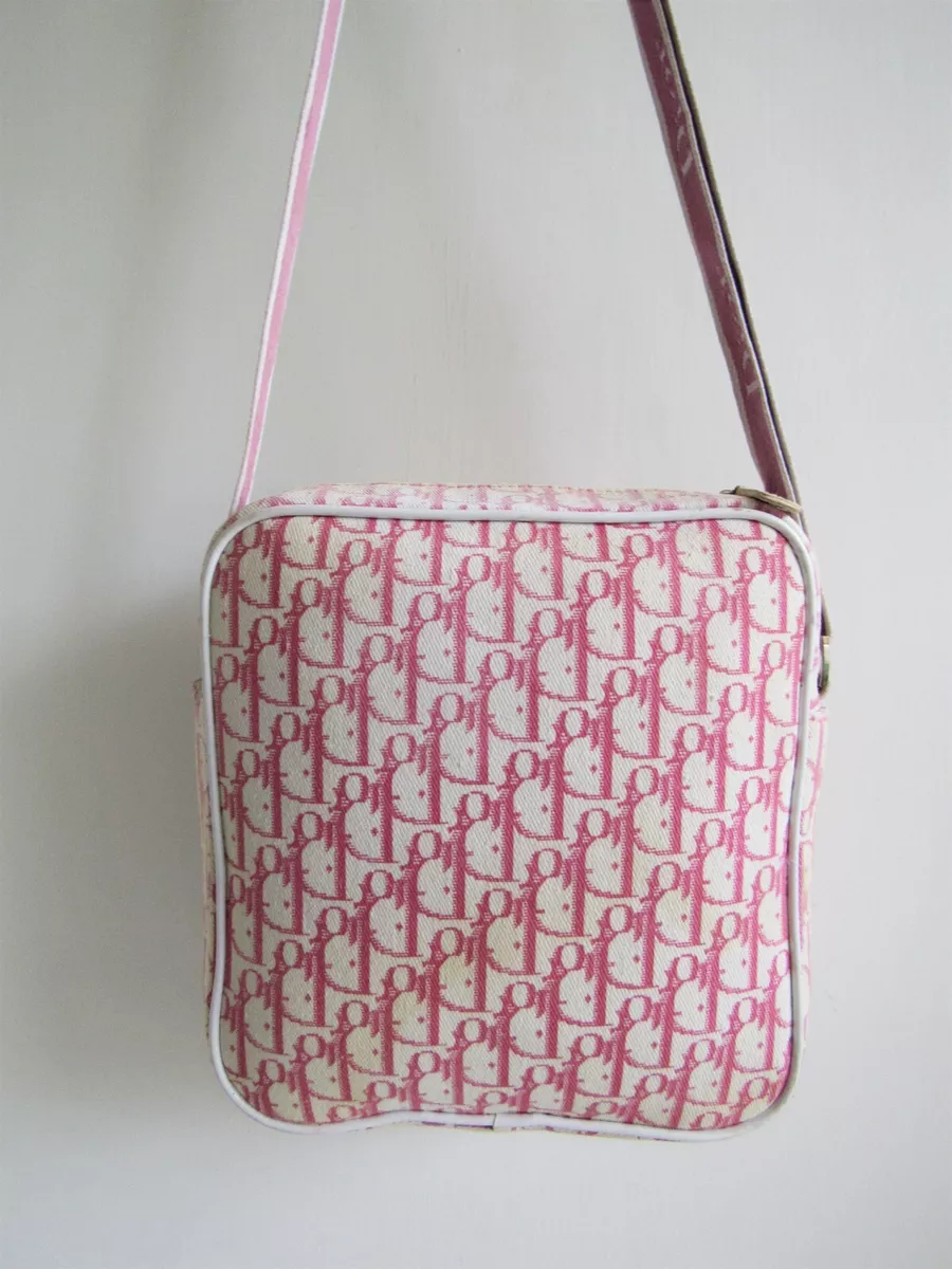 CHRISTIAN DIOR Trotter Pink White Canvas Flower Applique Shoulder
