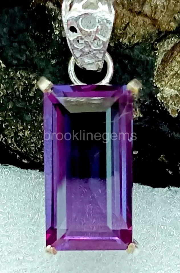 Colgante de piedras preciosas certificadas alejandrita corte baguette de 40,55 quilates plata 925 5 ATW Foto 4 de 4