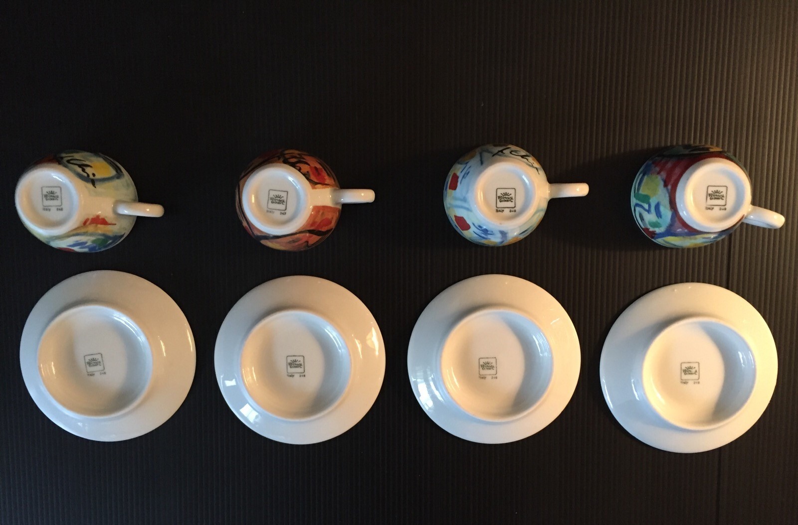 FACES OF ITALY 1993 ILLY COLLECTION SANDRO CHIA 4 EXPRESSO CUPS