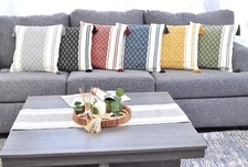 Decorative Throw Pillow Covers With Tassels / Boho Woven Checkered Pattern