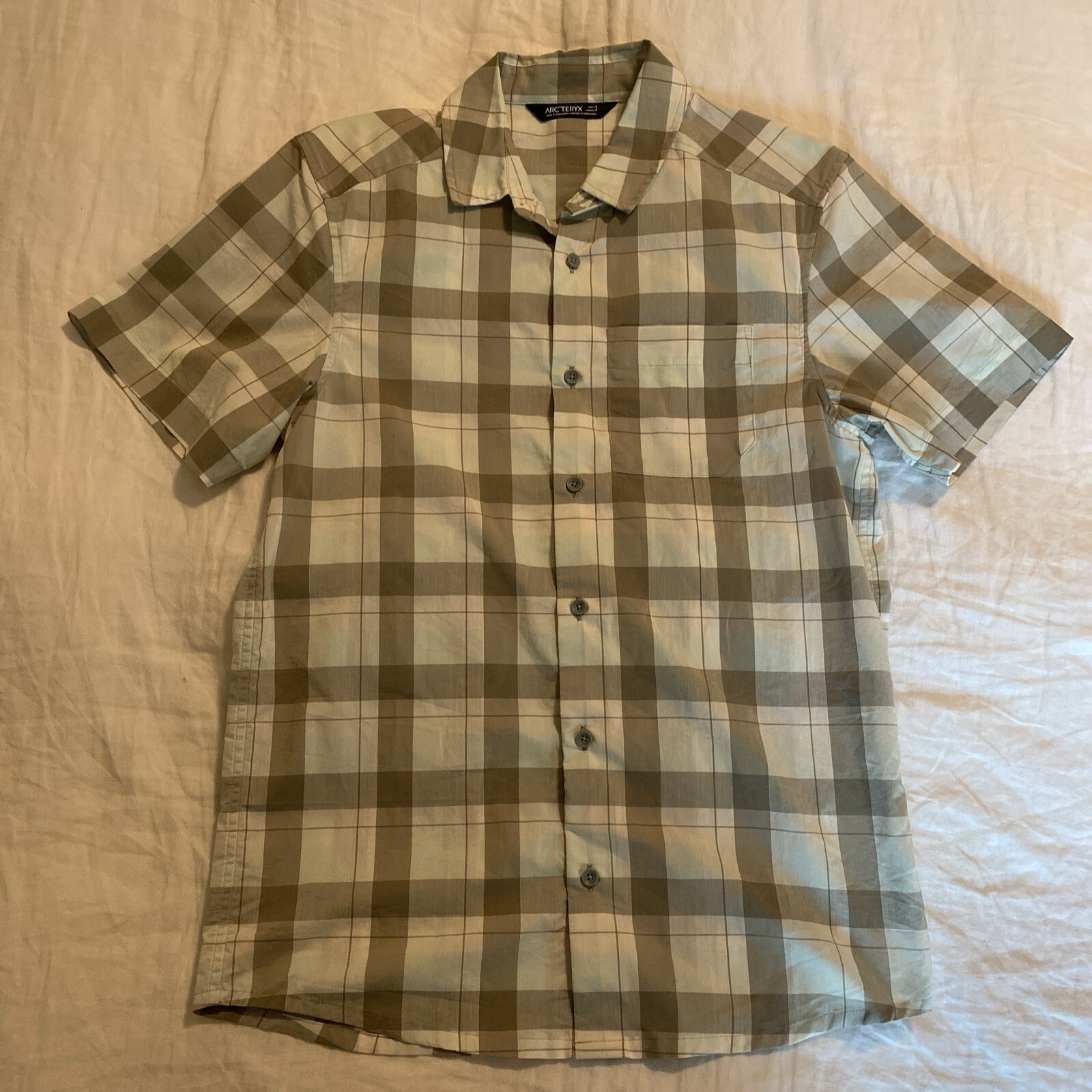 ARC'TERYX Camicia uomo Arcteryx small a quadri manica corta bottone outdoor logo ricamato