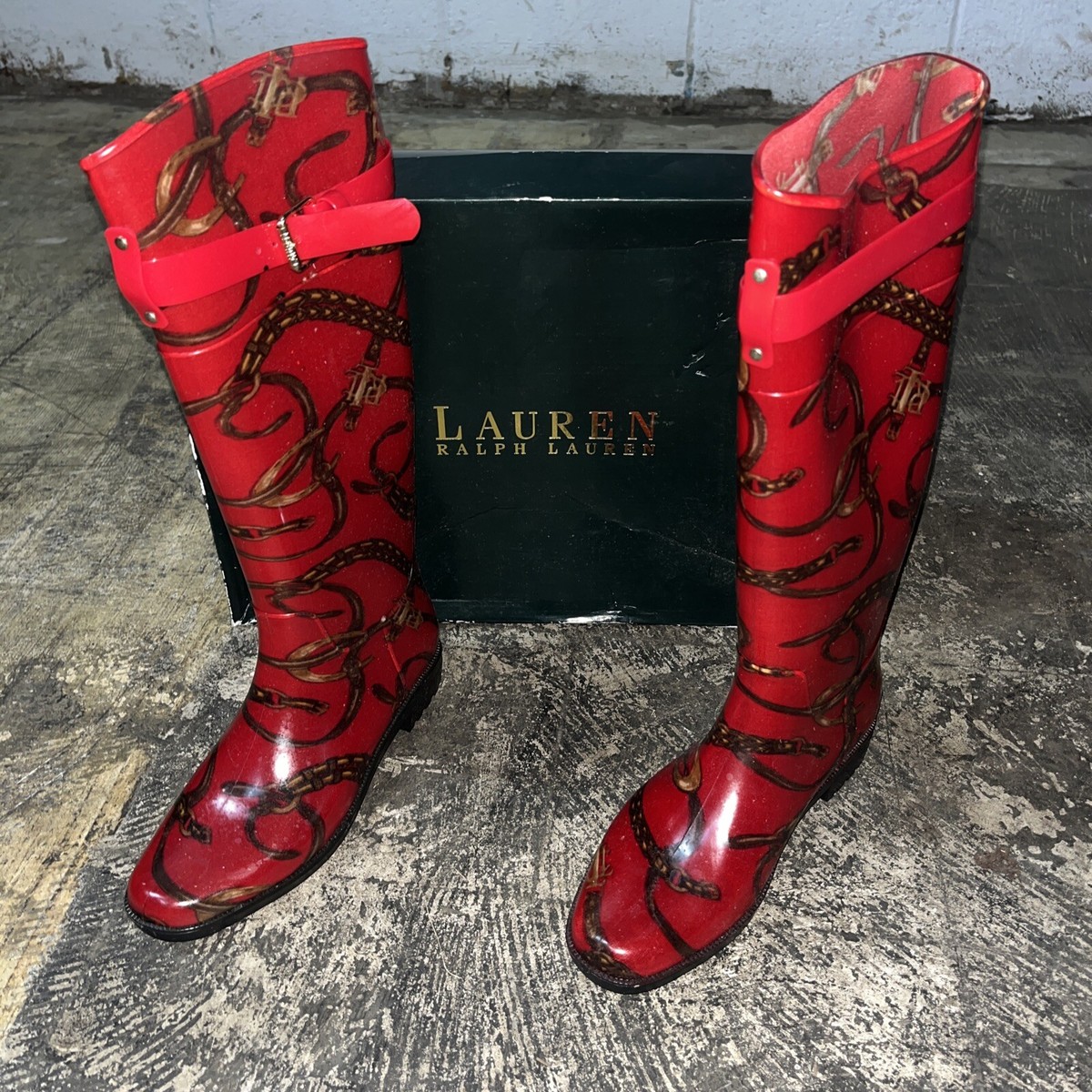 Ralph Lauren Rossalyn ll Red Rain Boots Women's Size 8b Red