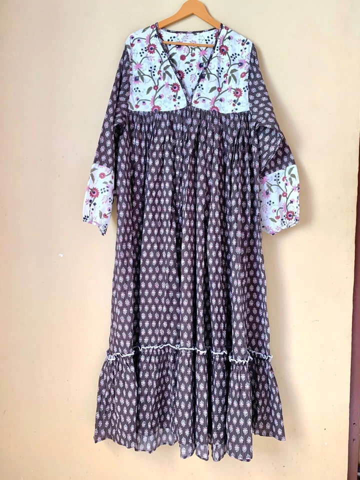 Hermoso artículo de regalo con estampado de bloques de algodón y vestido de algodón de verano Foto 3 de 4