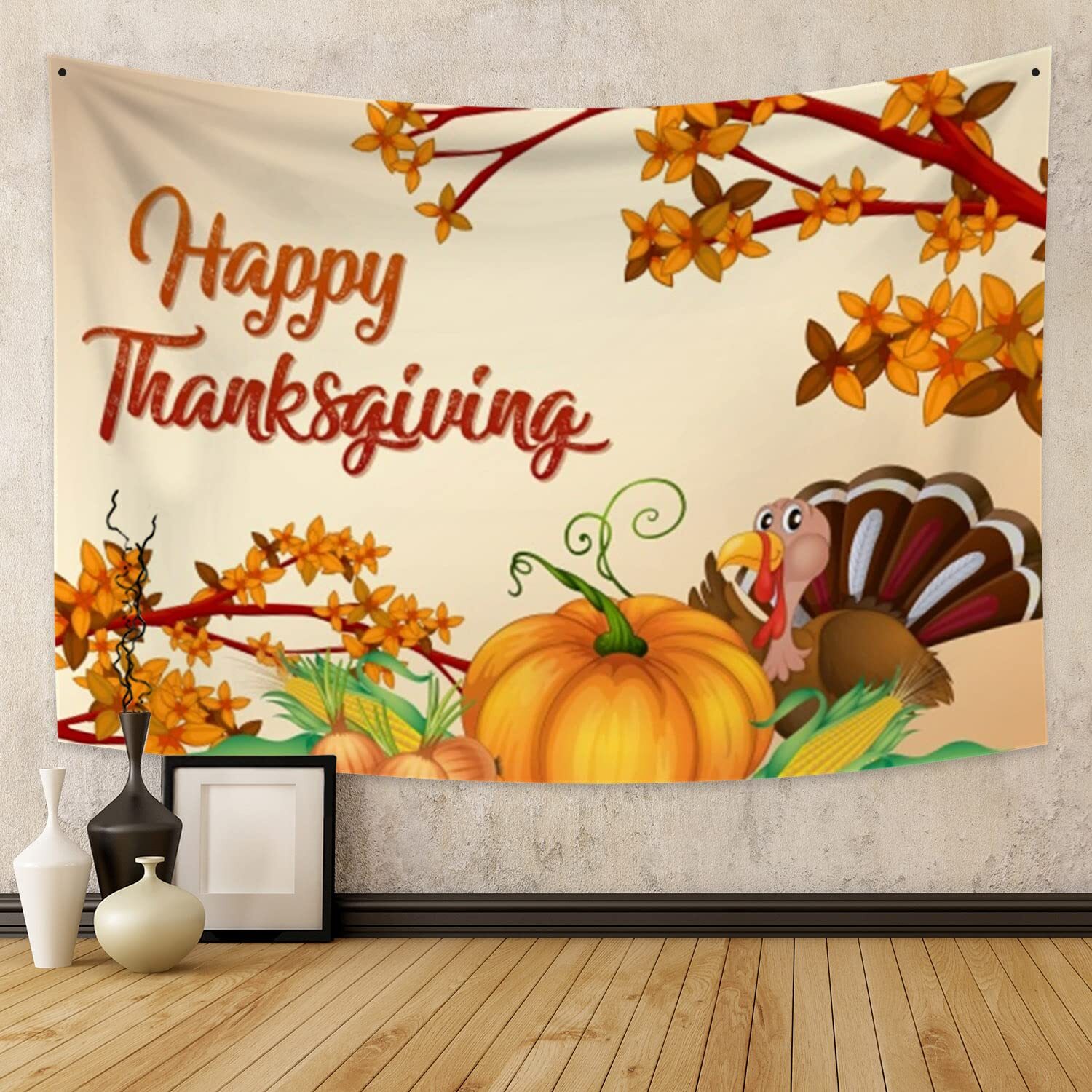 Fall Thanksgiving Tapestry Fantasy Fall Harvest Turkey Pumpkin Tapestry Wall ...
