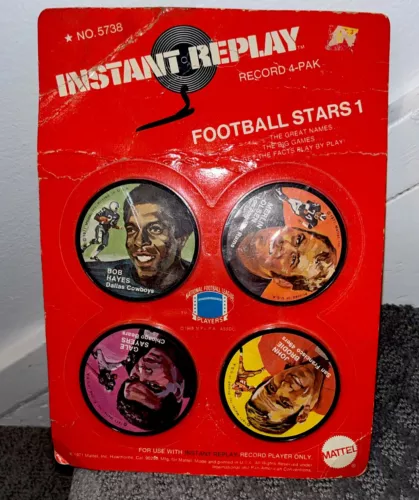 1971 Mattel Instant Replay Record 4pk Football Stars 1 Brodie,Olsen,Hayes,Sayers