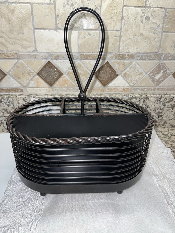 METAL DURABLE GOURMET BASICS MIKASA ROPE NAPKIN FLATWARE PICNIC CADDY NEW - Image 3 of 4