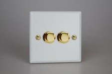 Varilight Vogue Matt White Range - White Inserts & Polished Brass Switches