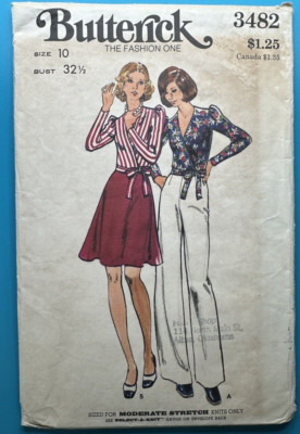 Wrap Top A-Line Skirt Pants Butterick 3482 Size 10 Bust 32.5 1970 s Chic Vintage