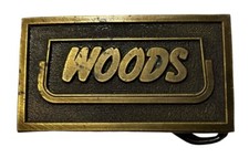Woods Belt Buckle Brass-tone Vintage Advertisement Advertising