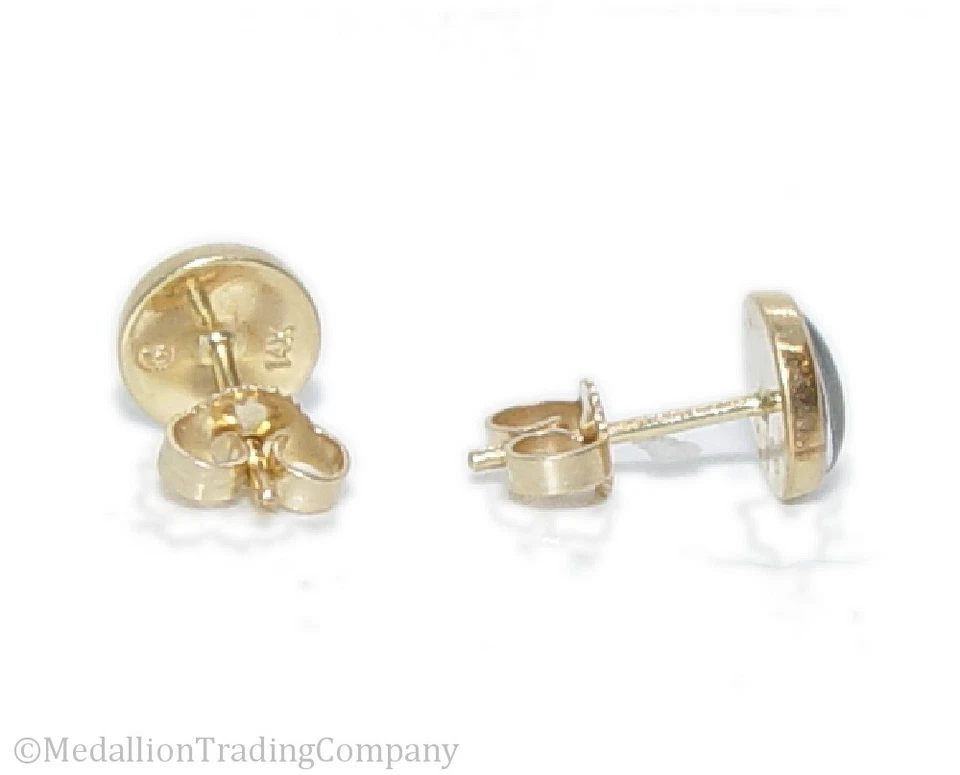 14k Yellow Gold Bezel Set Rainbow Ammolite Ammonite Round 7mm Stud Earrings - Image 3 of 3