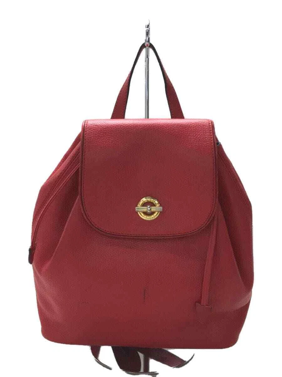 CELINE Backpack Red Leather Old Vintage Circle Logo C.E06-2