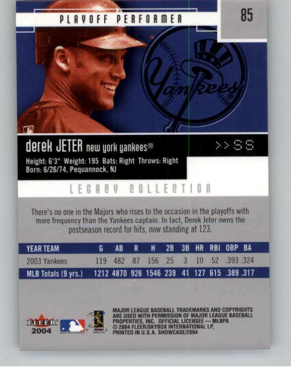 2004 Fleer Showcase #85 Derek Jeter (ref 144670) - Image 2 of 2