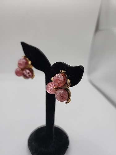 Set Gioielli Vintage Collana 16 Pollici Clip On Orecchini 1 Pollice Perline Rosa... - Foto 16 di 24