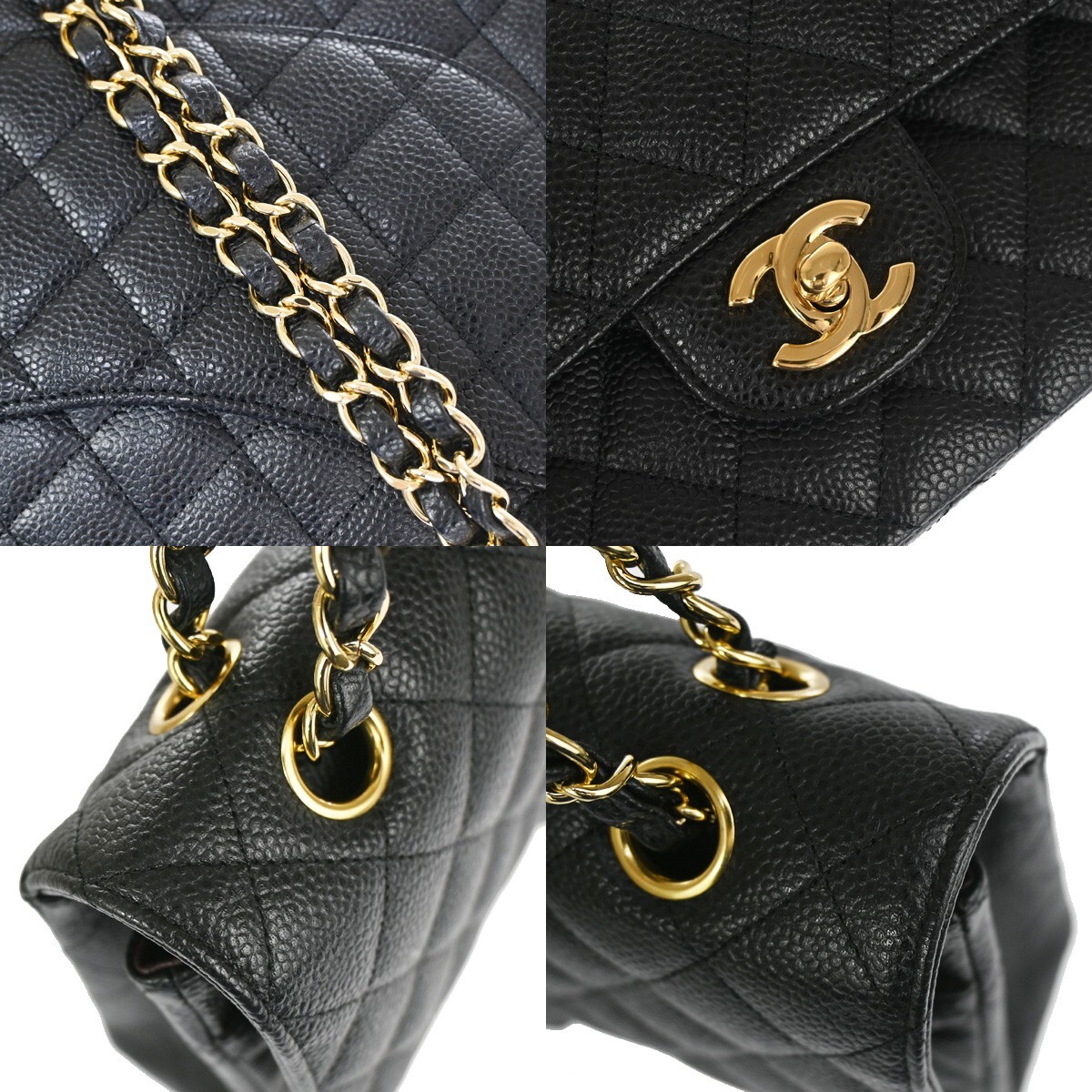 CHANEL CC Matelasse 25 Double Flap Chain Shoulder Bag Caviar CHANEL CC Matelasse 25 Double Flap Chain Shoulder Bag Caviar