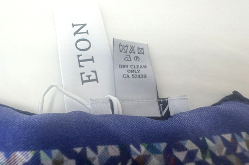 NEW! Eton navy blue silk pocket square with multicoloured geometric pattern - Picture 9 of 9