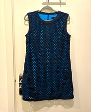 NEXT Blue/Black Solid Lace Overlay Shift Dress Round Neck with Pockets UK 14