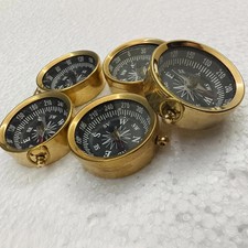 Set Of 5 Brass Pocket Compass Necklace Pendant Charm Old Style For Gift