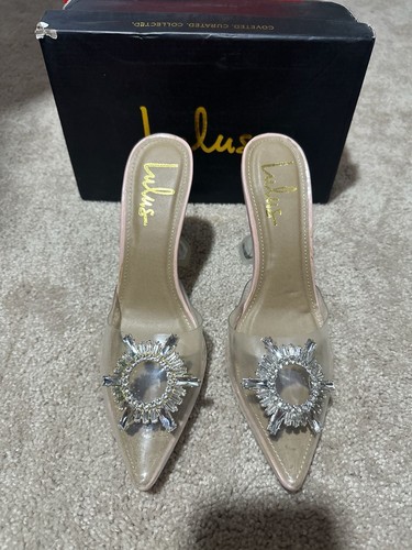Lulus Midnight Light Nude Rhinestone Clear Vinyl Pointed-Toe Mules