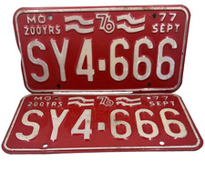 Missouri 666 License Plate Pair 1976 Red Bicentennial Sept 1977 SY4-666 MO RARE