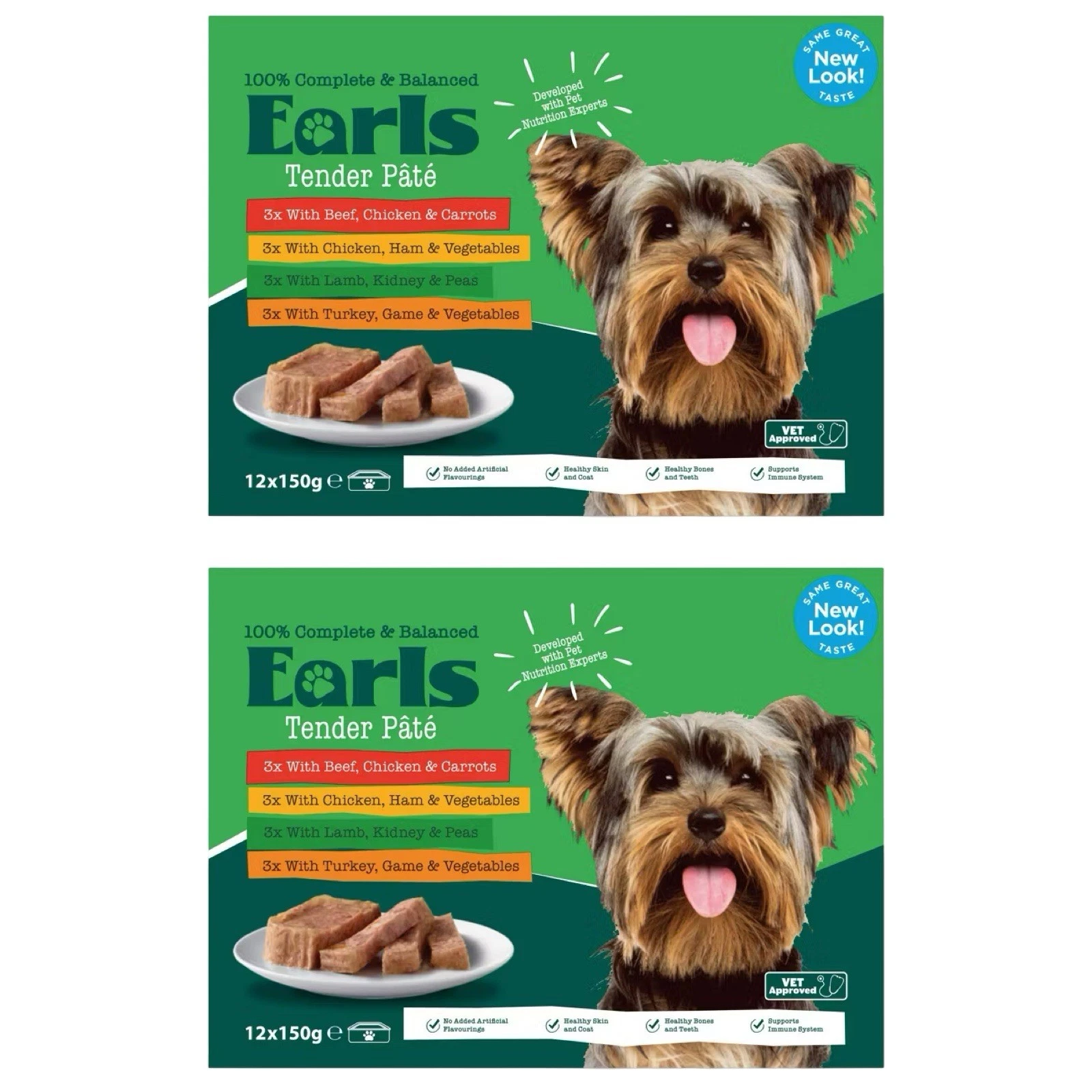 2 x Earls Tender Pate Dog Food 12 x 150g Variety Pack (24 Trays Total)
Opens in a new window or tab