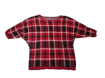 Soho Jeans Sweater Womens XL Red Black Plaid Short Sleeve Lightweight Pullover