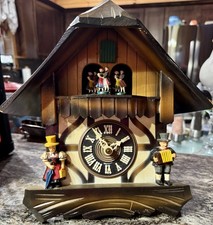 Vintage German Musical Cuckoo Clock Chalet Dancing Couples 3 Pine Cone Weight