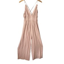 Storia Anthropologie Womens Blush Pink V-Neck Wide Leg Open Back Jumpsuit Small