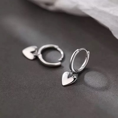 10mm 925 Silver Heart Hoop Earrings Cute Heart Dangle Earrings for women  287