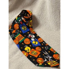 Vintage Looney Tunes Mania Necktie 1994 Bugs Bunny Halloween Cartoon Silk Tie