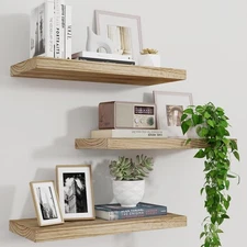 Wood Floating Shelves for Wall Set of 3, 17 Inch Wide Rustic Wooden Floating ...
